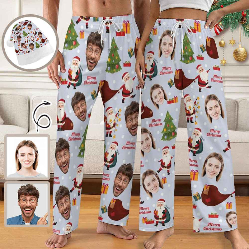 Personalized Men&Women Pajama Pants&Christmas Hat Custom Pants For Christmas Party