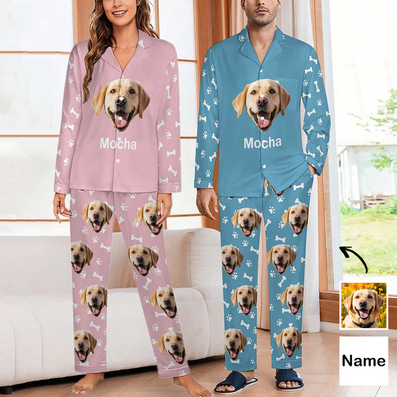 Custom Face Long Sleeve Pajamas Set Personalized Pet Face&Name Pajama For Men&Women