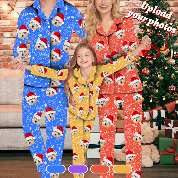 Custom Face With Santa Family Matching Pajama Set Personalized Long Sleeve Set 4 Colors
