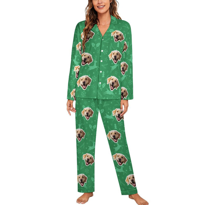 Custom Face Christmas Pajamas Set Personalized Family Matching Long Sleeve Button Pajama Set