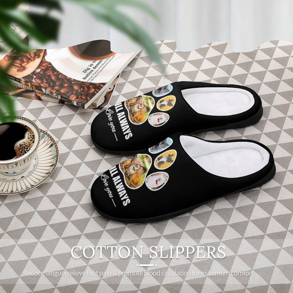 Personalized Photo Paw Black Cotton Slipper For Family