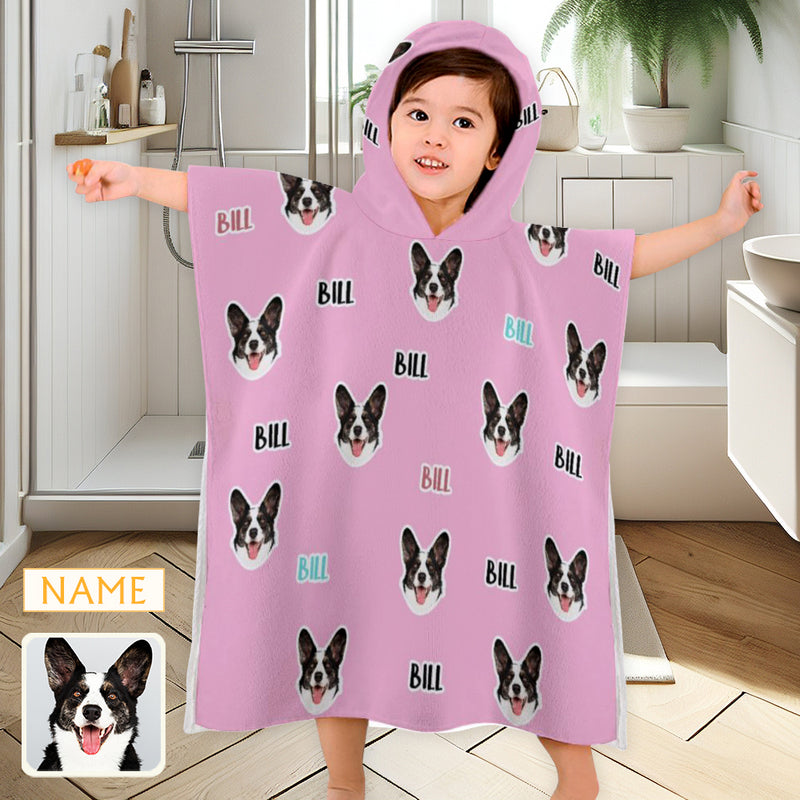 Custom Pet Face&Name Children's Bath Towel With Hood Personalized Towel For Kids