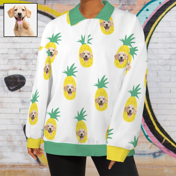 Custom Face Women's Hoodie Personalized Pineapple Half Zip Pullover Sweatshirt