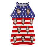 Custom Face Flag Women Summer Vest T-shirt Personalized Crew Neck Vest T-shirt Gift