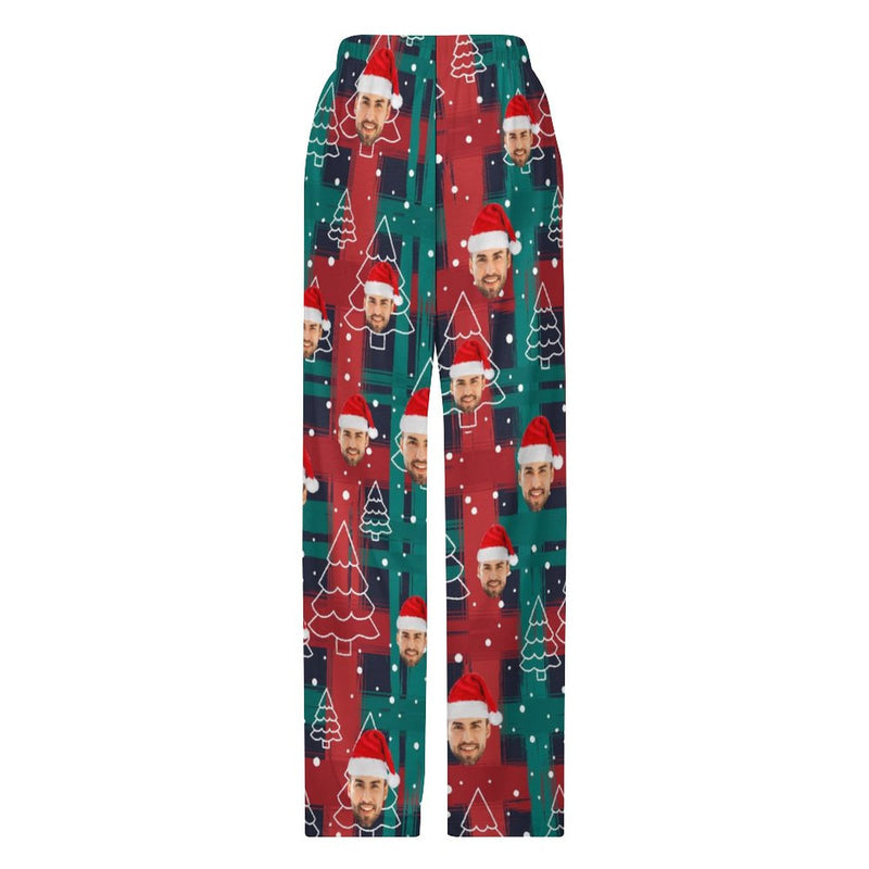 Unisex Pajama Pants Custom Face Christmas Green&Red Pajama Pants For Men&Women Personalized Any Photos Pajama Pants