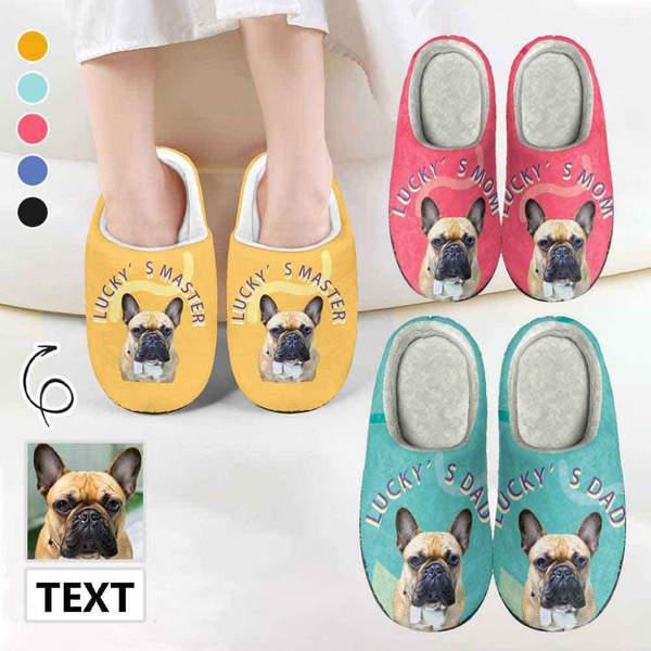 Custom Pet Face&Text Multicolor Cotton Slippers for Adult&Kids Personalized Non-Slip Slippers Warm House Shoes