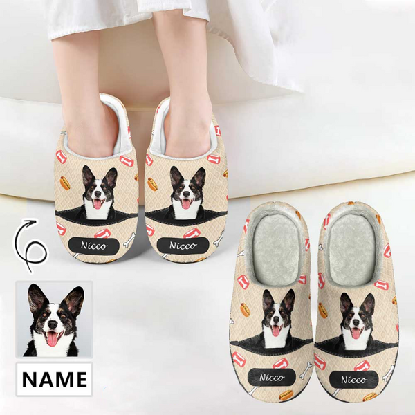 Custom Pet Face&Name Cotton Slippers for Adult&Kids Personalized Non-Slip Slippers Warm House Shoes