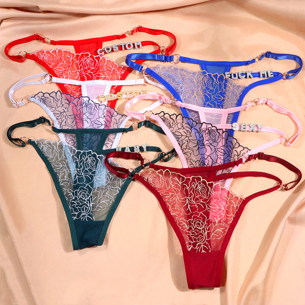 Custom Name Crystal Letters Lace Thong Panties Personalized Name Thong Underwear Panties