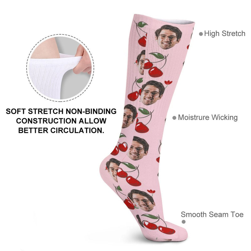 Custom Face Women Cherry Pink Nightdress&Socks Sleeveless Nightgown Soft Sleep Dress