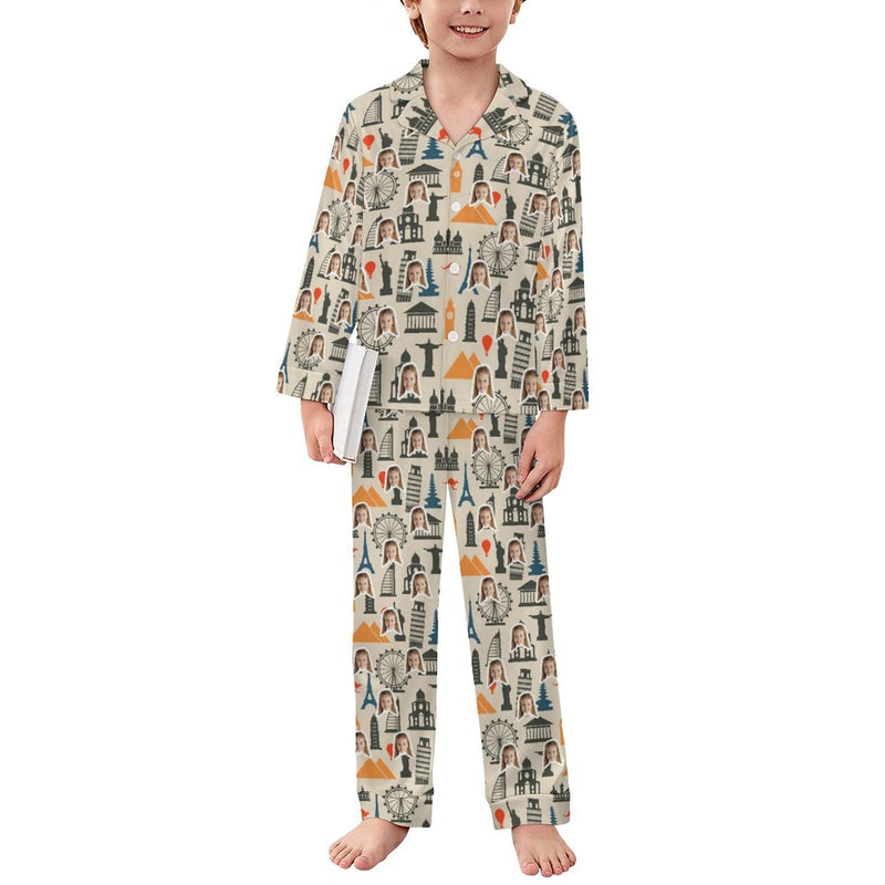 Custom Face Pajamas Set Personalized Family Matching Long Sleeve Button Pajama Set