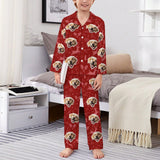 Custom Face Christmas Pajamas Set Personalized Family Matching Long Sleeve Button Pajama Set