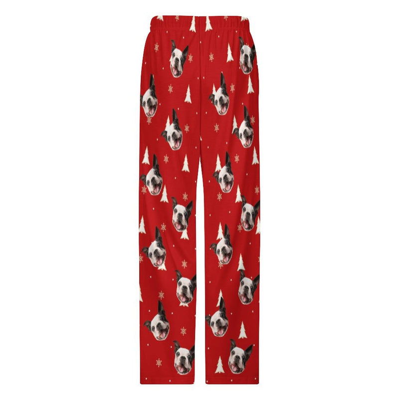 Personalized Men&Women Pajama Pants&Christmas Hat Custom Face Red Pants For Christmas Party