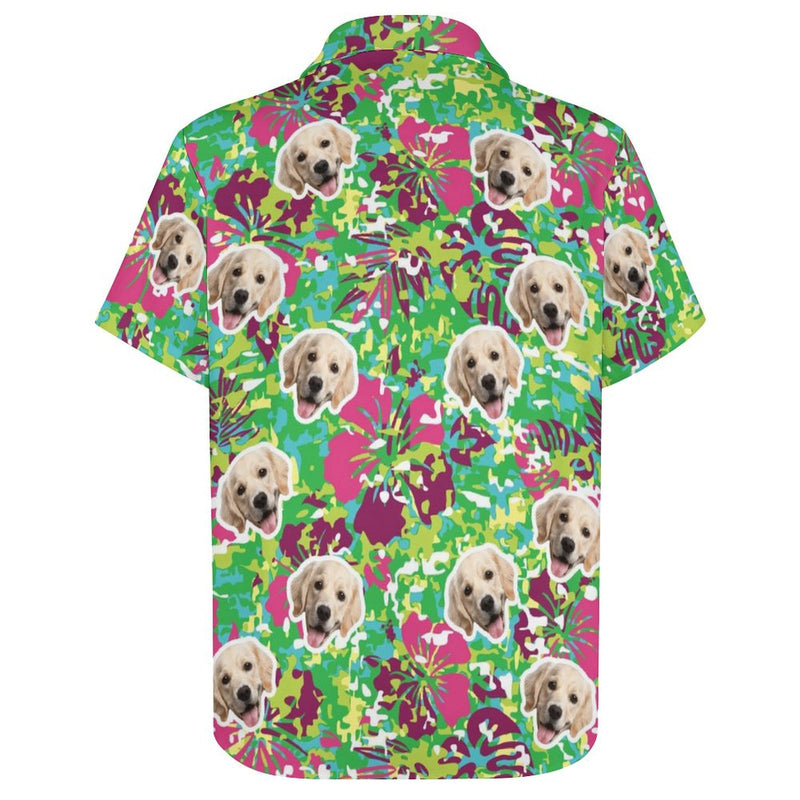 Custom Face Men's Shirt&Pet Shirt Personalized Face Green Hawaiian Shirt&Pet Shirt For Pet Lovers