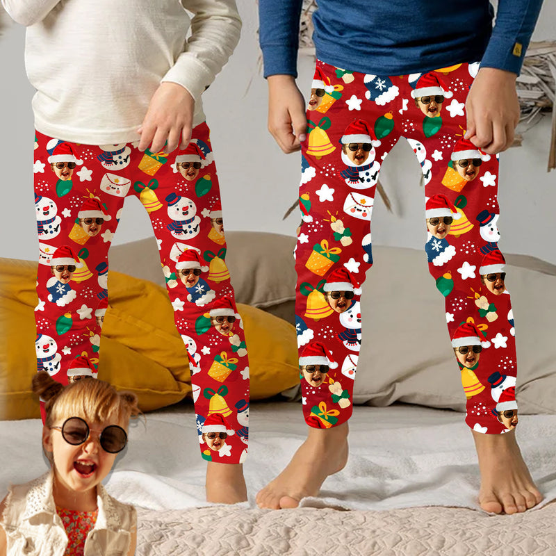 Custom Any Face Kids Pants 2Y-15Y Face Christmas Pajamas Pants Personalized Red Pajama Pants