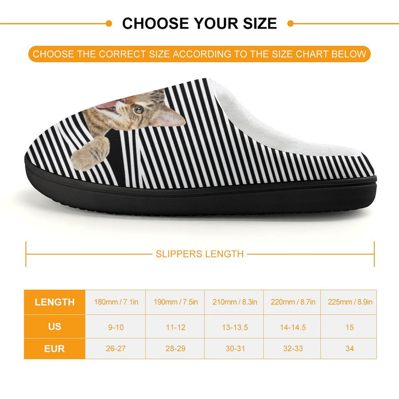 Personalized Pet Photo Black Stripe Cotton Slipper For Family