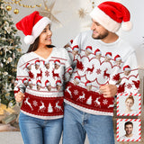 Custom Face Women's V Neck Sweater&Men's Crew Neck Sweater Christmas Couple Sweaters