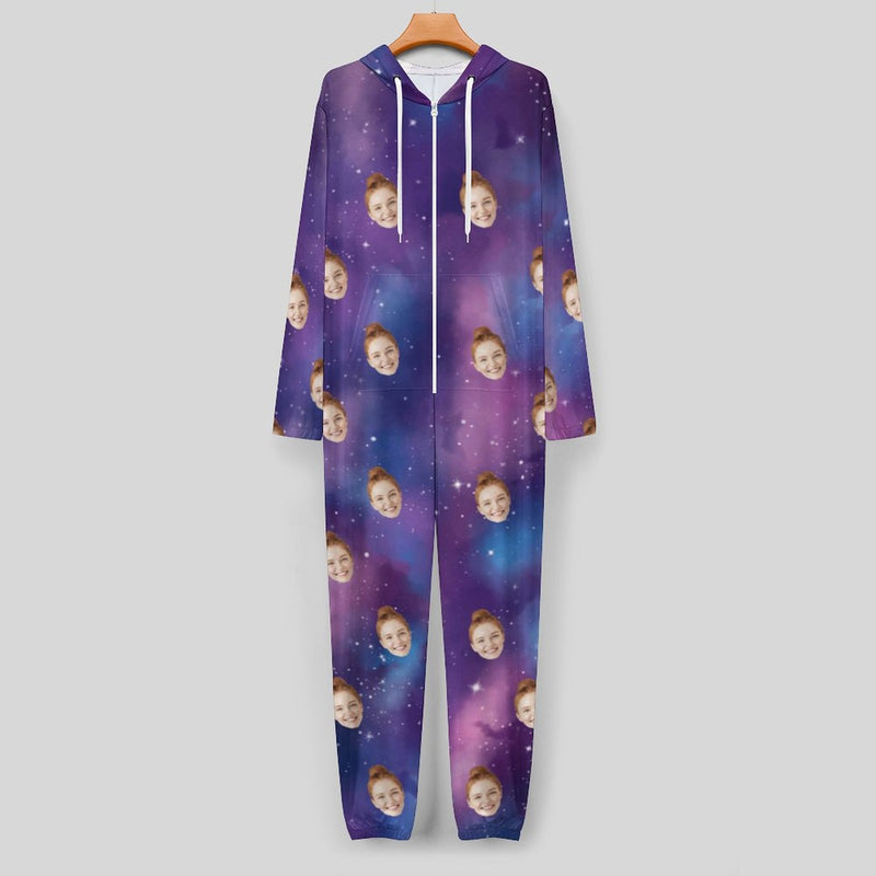 Custom Face Couple Onesie Jumpsuit Personalized Starry Sky Unisex One Piece Pajama Loungewear