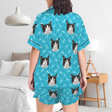 Custom Pet Face Satin Pajamas Set Dog&Bone Women's V-Neck Short Pajama Set