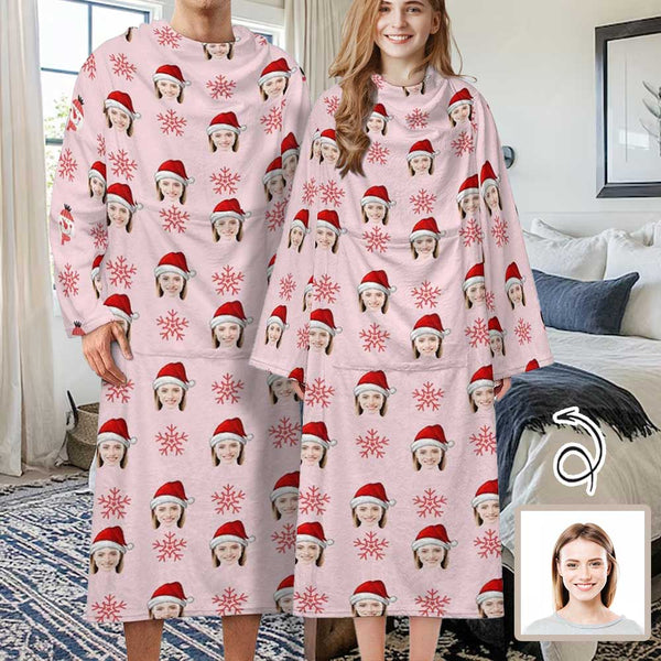 Personalized Face Christmas Red Snowflake Blanket Robe Loungewear