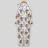 Custom Face Couple Onesie Jumpsuit Personalized White Heart Unisex One Piece Pajama Loungewear