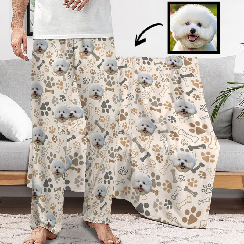 Custom Photo Unisex Pajama Pants&Blanket Custom Dog Paw Pajama Pants For Men&Women