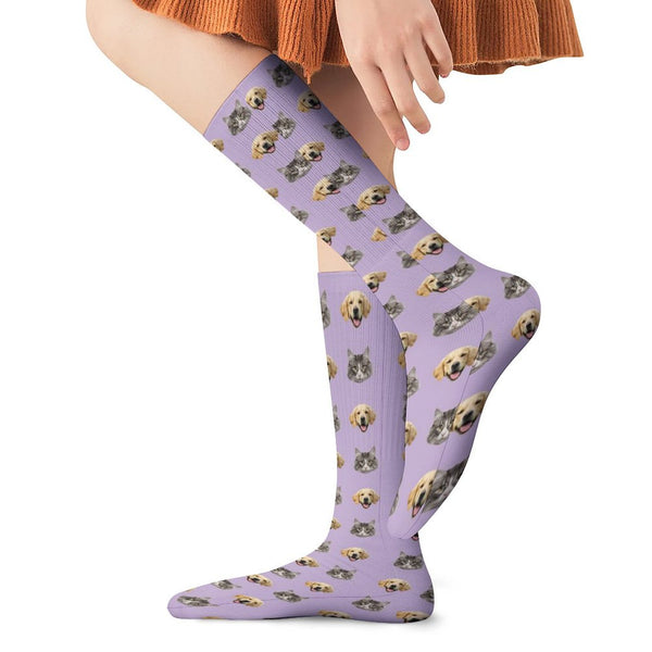 Custom Face Purple Socks For Adult