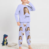 Custom Face Crew Neck Long Sleeve Pajama Sets Personalized Face&Name Sleepwear For Family