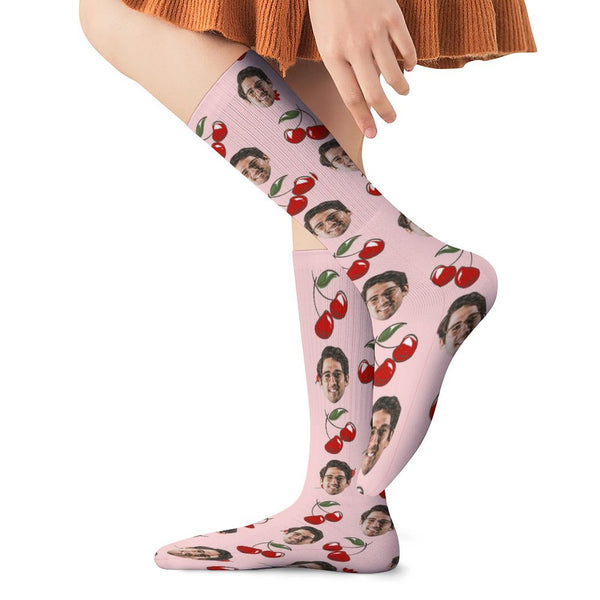 Custom Face Cherry Socks For Adult