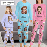 Custom Face Crew Neck Long Sleeve Pajama Sets Personalized Face&Name Sleepwear For Family