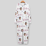 Custom Face Couple Onesie Jumpsuit Personalized White Unisex One Piece Pajama Loungewear