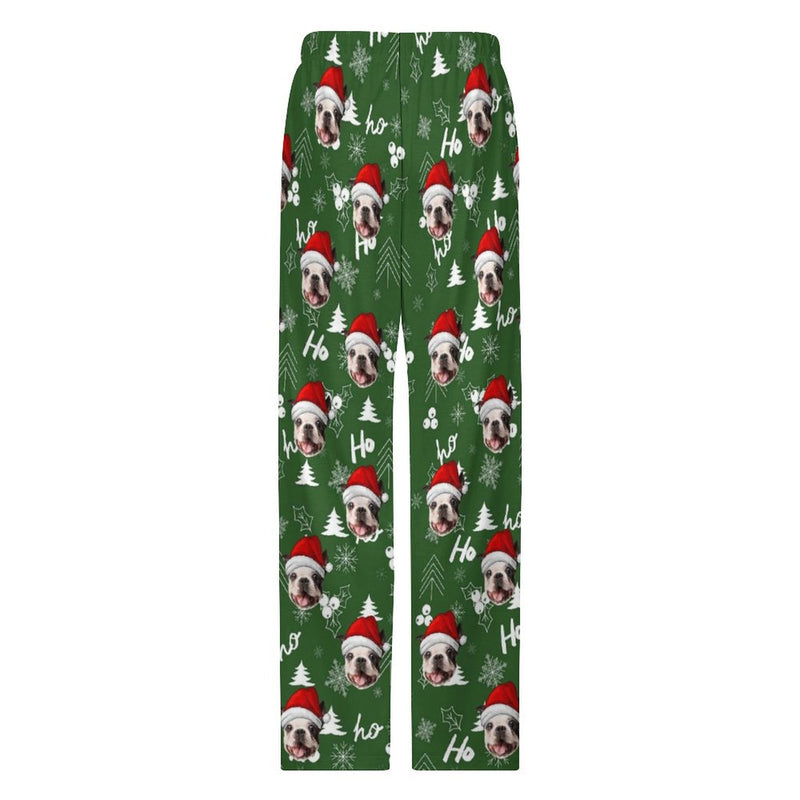 Personalized Men&Women Pajama Pants&Christmas Hat Custom Face Ho Green Pants For Christmas Party