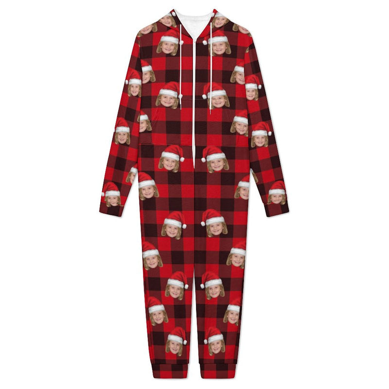 Flannel Fleece Custom Face Christmas Pajama Onesie Loungewear Set For Adult&Kids