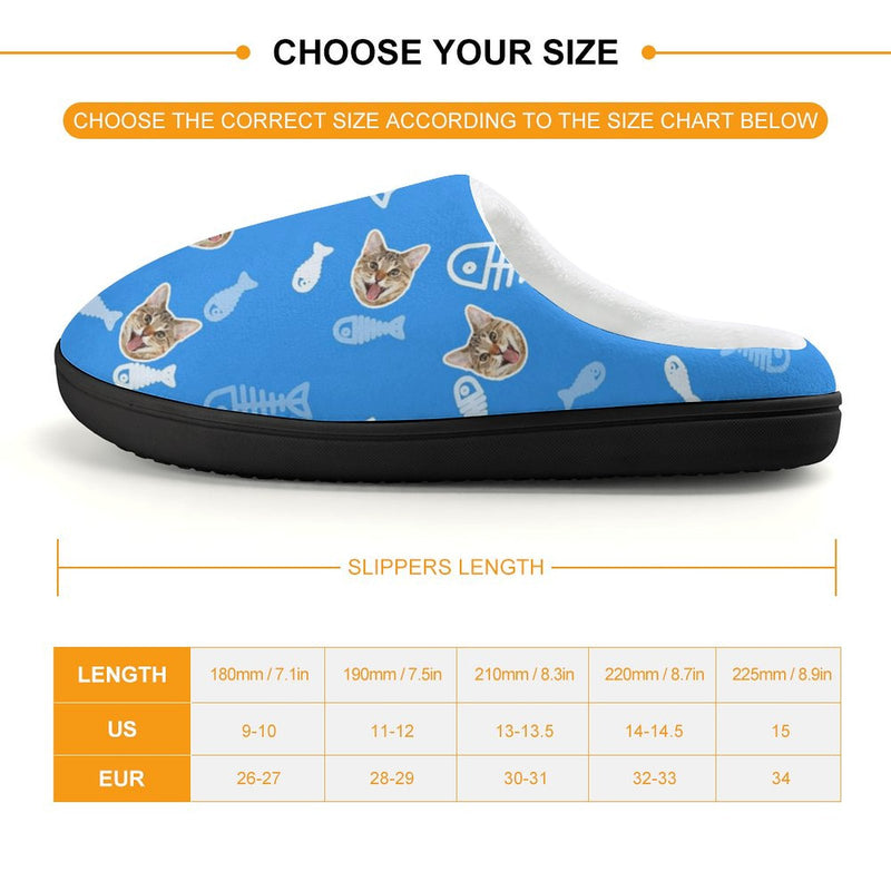 Personalized Cat Face Fish Bones 6 Colors Cotton Slipper For Family