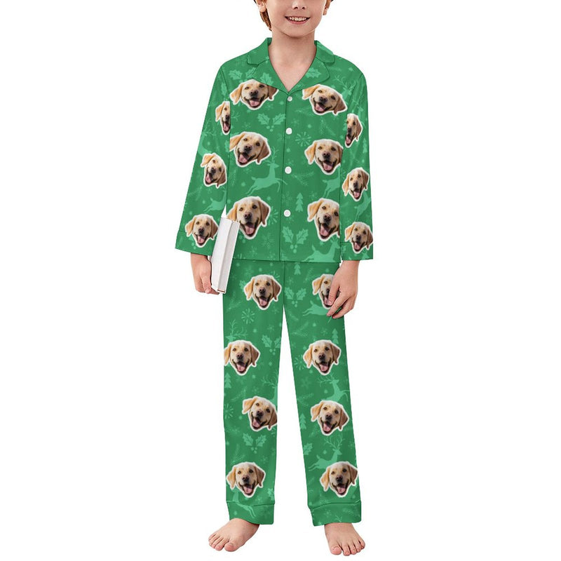 Custom Face Christmas Pajamas Set Personalized Family Matching Long Sleeve Button Pajama Set