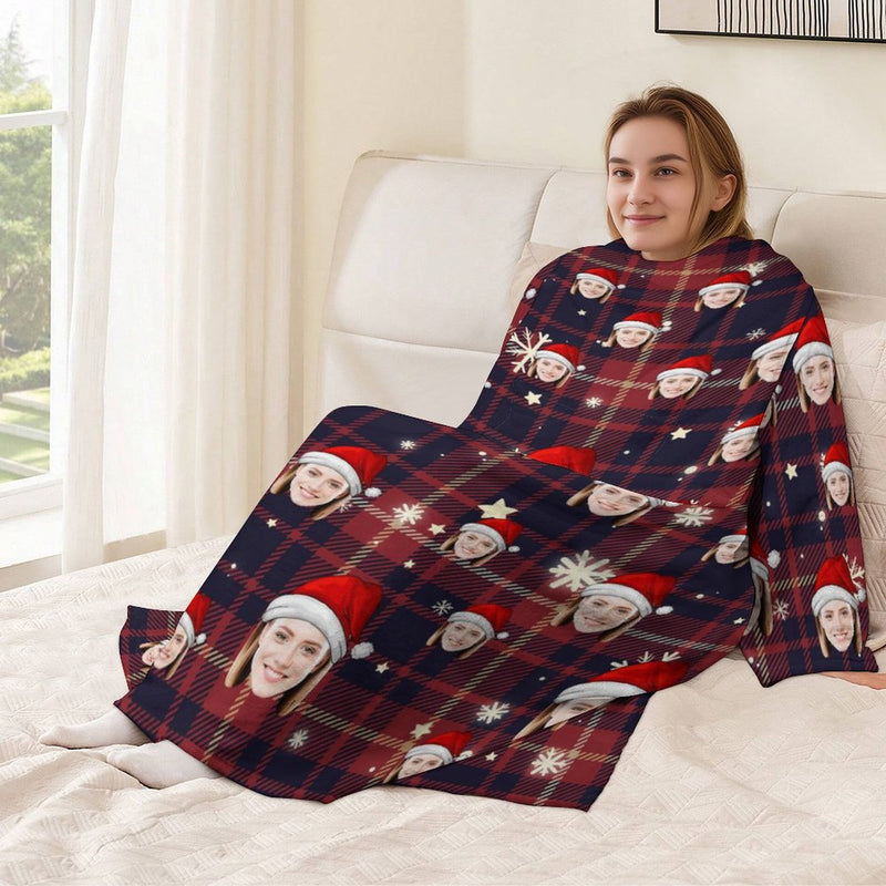 Personalized Face Christmas Red Blanket Robe Loungewear