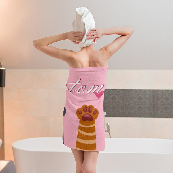 Personalized Text Pink Cat Paw Bath Towel