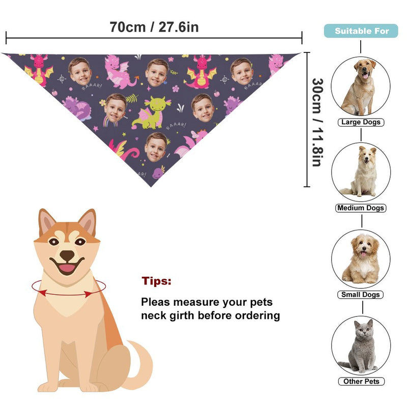 Custom Kid's Pajama Pants Personalized Face Dinosaur Pajama Pants&Dog Bandana