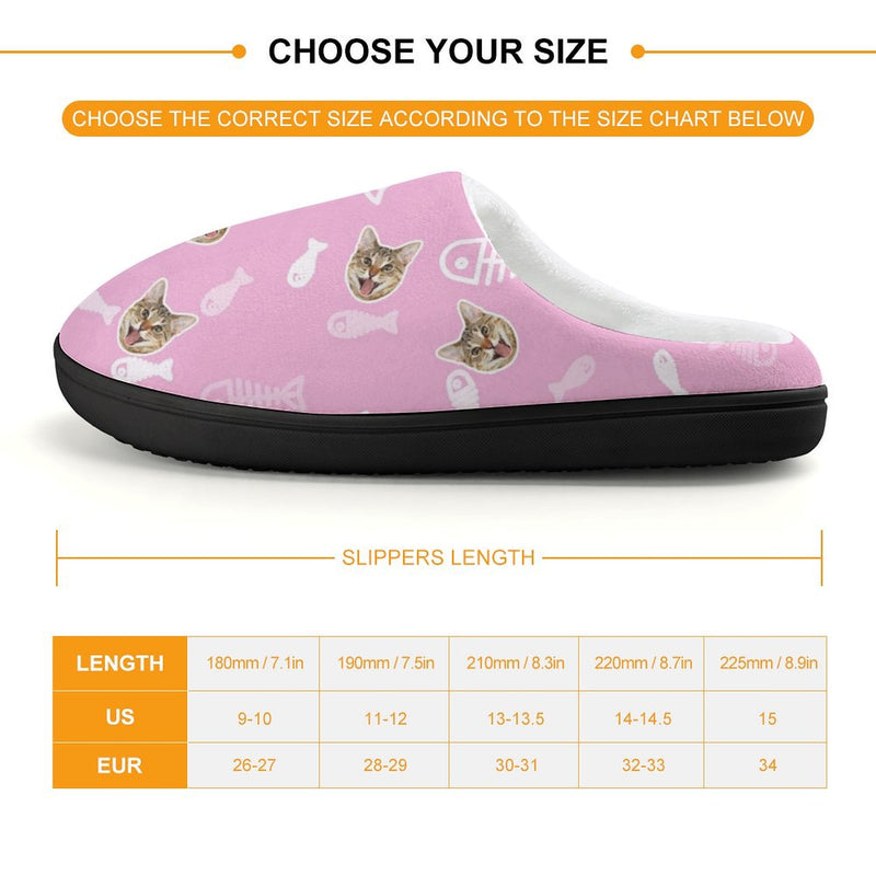 Personalized Cat Face Fish Bones 6 Colors Cotton Slipper For Family