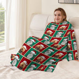 Personalized Face Christmas Red&Green Grid Blanket Robe Loungewear