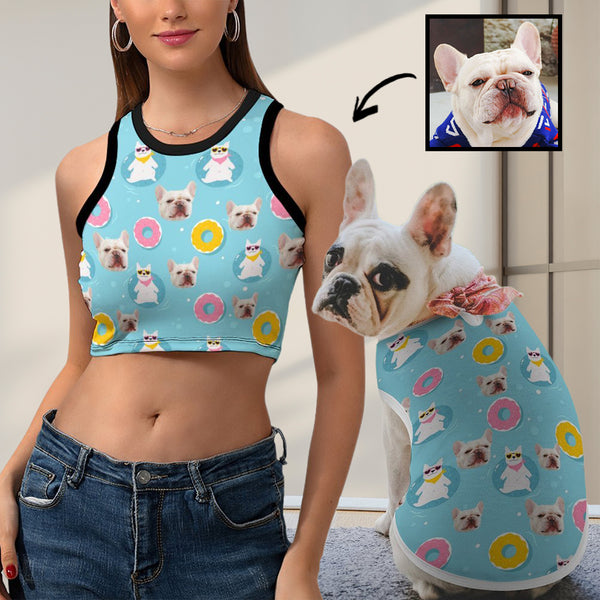 Personalized Women's Tank Top&Pet's Vest Custom Face Blue Tank Top