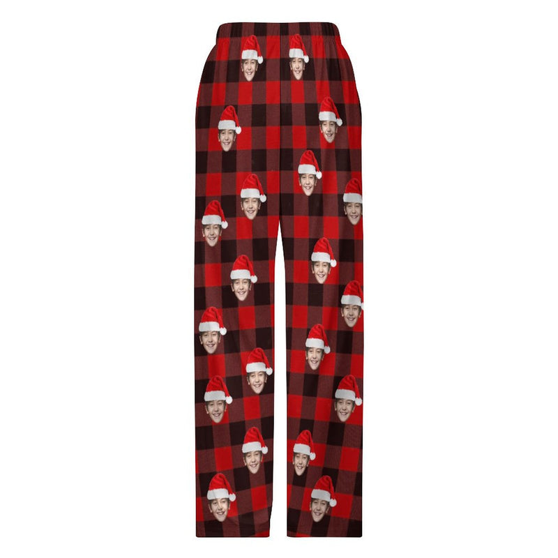 Unisex Pajama Pants Custom Face Christmas Red Pajama Pants For Men&Women&Kids Personalized Any Photos Pajama Pants