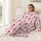 Personalized Face Christmas Red Snowflake Blanket Robe Loungewear