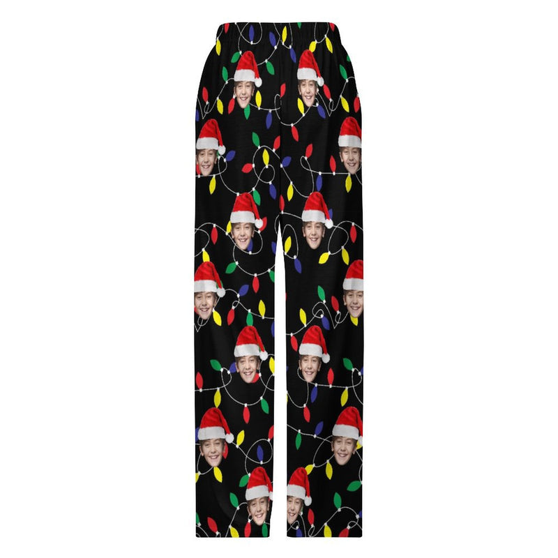 Unisex Pajama Pants Custom Face Christmas Black Pajama Pants For Men&Women&Kids Personalized Any Photos Pajama Pants