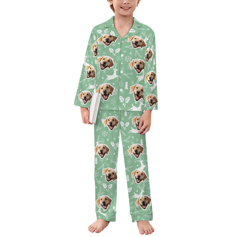 Custom Face Christmas Pajamas Set Personalized Family Matching Long Sleeve Button Pajama Set