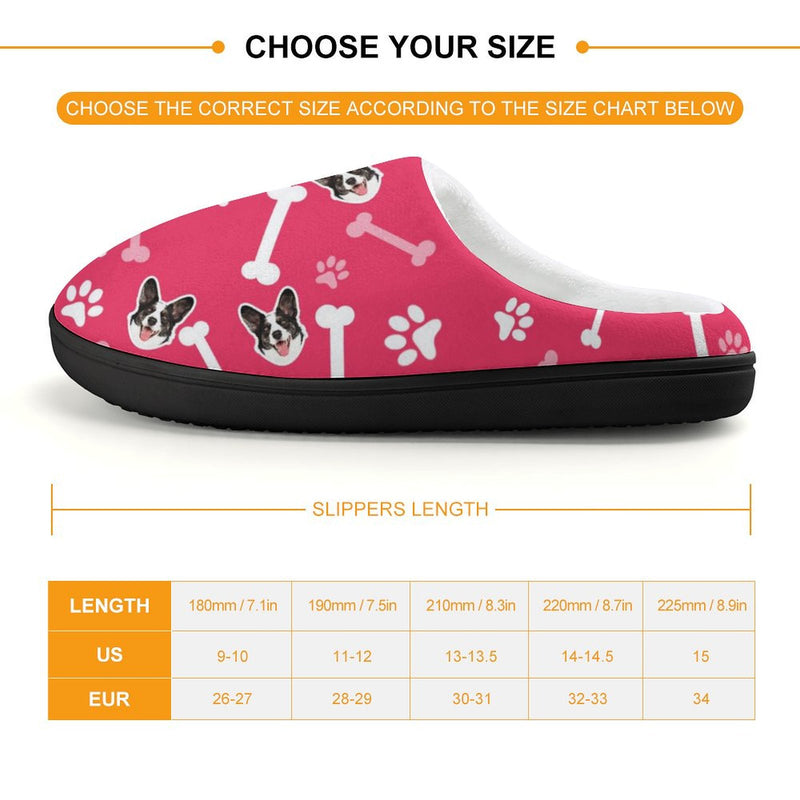 Personalized Dog Face Bones 6 Colors Cotton Slipper For Family