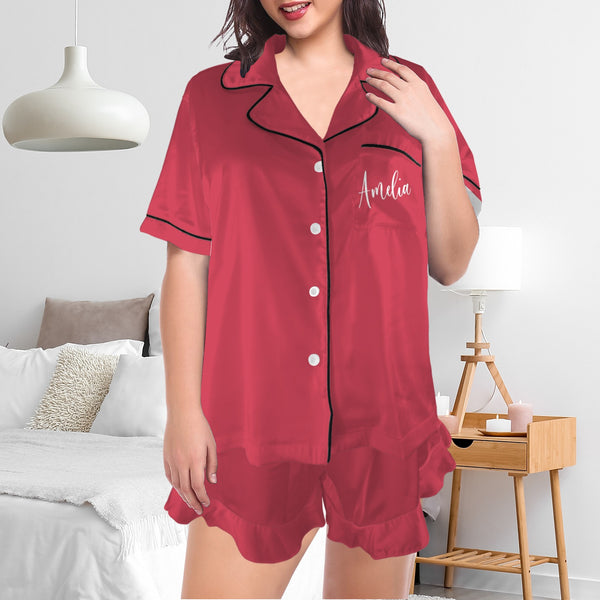 Personalized Women's Silk Short Sleeve Pajama Sets Custom Name Bridesmaid Satin Pajamas Nightwear Bachelor Party