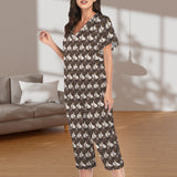 Personalized Any Face Women's Pajama Set Custom Multiface Women's V-Neck Short Sleeve&Capri Pants Pajama Sets