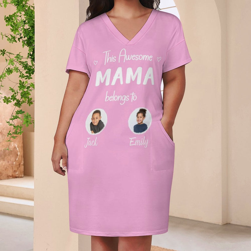 Custom Loose Pocket Dress Personalized 2 Photo&Name Mother's Day Gift