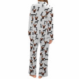 Custom Dog Face Cotton&Satin Women's Pajama Set Personalized White Long Sleeve Pajamas