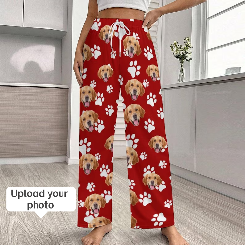 Custom Dog Paw Face Pajama Pants For Women&Men 30 Colors To Choose